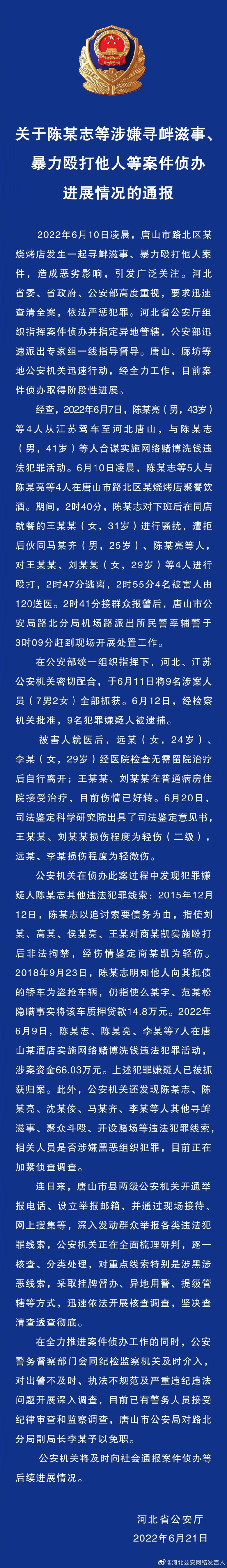 關(guān)于陳某志等涉嫌尋釁滋事、暴力毆打他人等案件偵辦進(jìn)展情況的通報(bào)