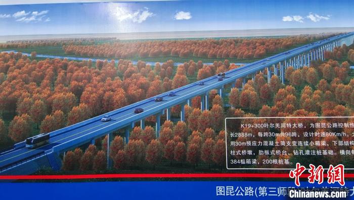 大橋穿越近3000米的原始胡楊林保護(hù)區(qū)。圖為工程效果圖?！∈酚窠?攝