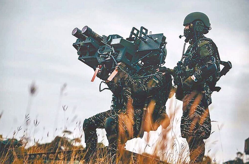 臺(tái)海軍陸戰(zhàn)隊(duì)肩抗“毒刺”導(dǎo)彈發(fā)射器準(zhǔn)備射擊。圖片來源：臺(tái)灣“中時(shí)新聞網(wǎng)”。