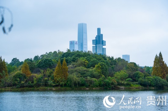 城市地標(biāo)與綠水青山相得益彰。人民網(wǎng) 陽茜攝