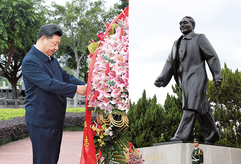 2020年10月14日，習近平總書記向深圳蓮花山公園鄧小平同志銅像敬獻花籃。