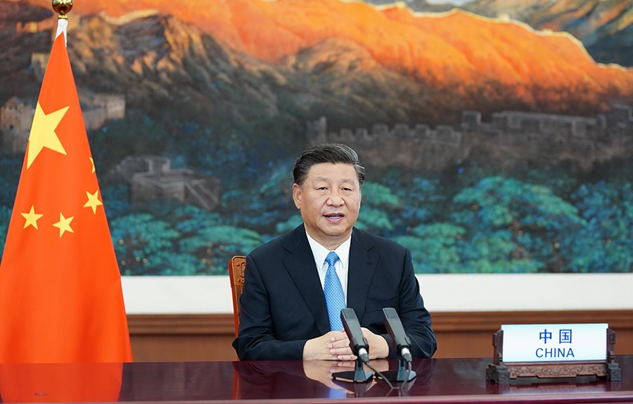 2020年9月22日，國家主席習近平在第七十五屆聯(lián)合國大會一般性辯論上發(fā)表重要講話。新華社記者 鞠鵬 攝