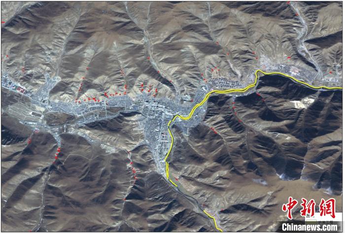 玉樹(shù)災(zāi)后重建區(qū)地質(zhì)災(zāi)害治理工程和防洪工程監(jiān)測(cè)結(jié)果。中科院空天院 供圖