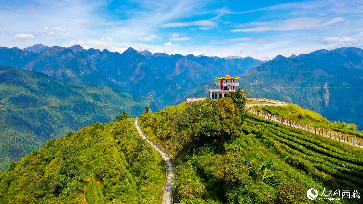 無人機(jī)航拍墨脫縣格林村蓮花觀景臺。人民網(wǎng)記者 次仁羅布攝